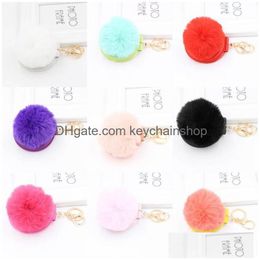 Key Rings Faux Fur Puff Ball Mirror Keychains Mtifunctional Travel Portable Pompom Keyring Personalised Holder Drop Delivery Jewelry Dhrak