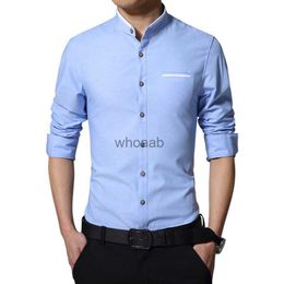 Men's Dress Shirts 2023 New Brand Men's Casual Shirt Long Sleeve Banded Collar Easy Care Collarless Shirts Slim Fit Dress Shirt For Men Business YQ230926
