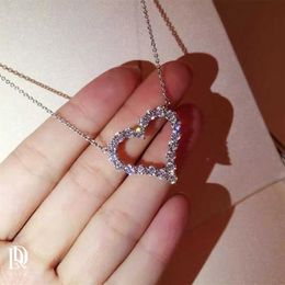 Vecalon Heart love pendant 925 Sterling silver Pave 5A zircon Wedding Pendants with necklace for Women Bridal Party Diamond Jewelr255B