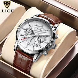 2021 lige relógios masculino marca superior relógio de luxo casual leathe 24 horas fase da lua relógio masculino esporte à prova dwaterproof água quartzo cronógrafo caixa tf254g