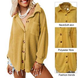 Women's Blouses Lightweight Shirt Stylish Button Cardigan Loose Fit Irregular Hem Waffle Knit For Fall Spring Fashion Casual