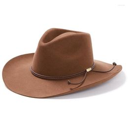 Berets Wool Western Cowboy Hat Brick-red Wide Brim Felt Fedora Women Men Peach Heart Crown Panama Party Cap Outdoor Sun