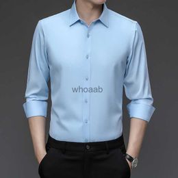 Men's Dress Shirts Faboten Men's Shirt Long Sleeve New Business Blouses S~5X Solid Colour Soft Silky Social Work Slim Fit Spring Autumn Blue Black YQ230926