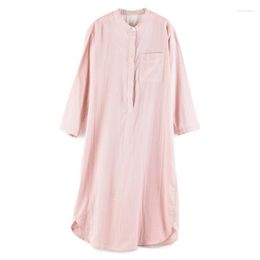 Women's Sleepwear Women Cotton Sleepshirts Plaid Stand Collar Nightdress Knee-Length Full Sleeve Nightgown Soft Loose Underwear Home