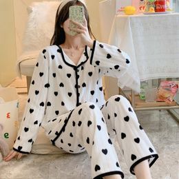 Women's Sleepwear Flannel Pajamas Set Women Long Sleeve Trousers Turn-down Collar Sweet Elegant Thicker Pijama Winter Warm Single Breasted