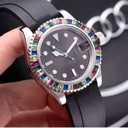 Casual Watches Original Automatic Movements Rubber Strap First Quality Sapphire mirror Men-watch Colorful Diamond Decoration Watch266A