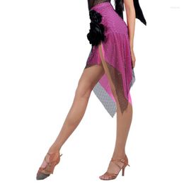 Stage Wear Sexy Female Red Black Grid Latin Dance Skirt Mesh Performance Costumes Ballroom Dancewear DX2023