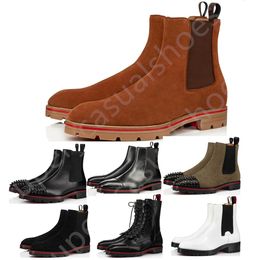 New Red Bottoms Men Boots Designer boots classic black Fashion Booties Calfskin reds sole Motorcycle ankle for mens shoes With box 38-47