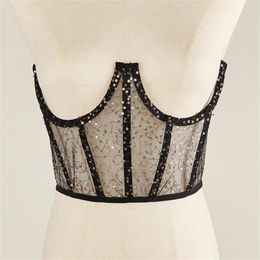 Belts Fabulous Easy To Match Shiny Sequin Bustier Hollow Out Women Corset Lace Up Lady For Adult