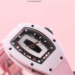 Mills WrIstwatches Richardmill Watches Automatic Mechanical Sports Watches RM0701 Powder Ceramic Side Hollow Back Transparent Movement with Diamond Inlaid HBI9
