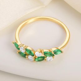 Cluster Rings For Women 2023 Trend Green Zircon Leaf Jewelry Female Finger Ring Accessories Wholesale Wedding Aesthetic Dating Gift