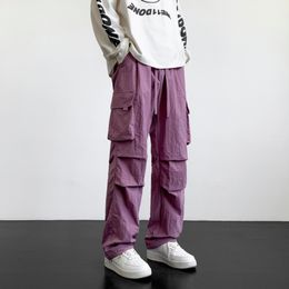 Men's Jeans Purple Pants Men Lightweight Cargo With Multi Pockets Japan Streetwear Fashion Trousers Casual Long 230925