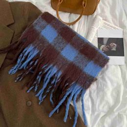 Scarves Winter Blue Plaid Scarf Women Thickened Warm Imitation Mohair Ac Rainbow Shawljf2s