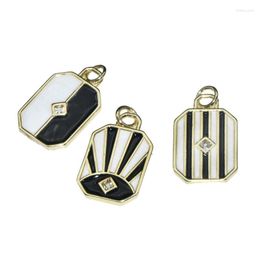 Pendant Necklaces Women Jewelry Making Supplies Gold Plated CZ Setting Copper White Black Enamel Rectangle Minimal For DIY Necklace