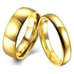 Classic Stainless Steel Ring Gold-color Wedding Rings Smooth Lovers Wedding Alliance Bridal Jewellery Sets Couples Ring315h