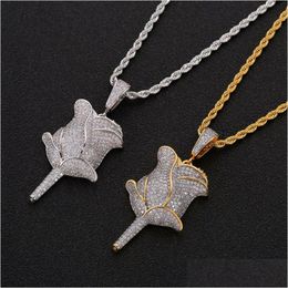 Pendant Necklaces Hip Hop Rose Flower Necklace With Rope Chain Iced Out Cubic Zircon Bling Men Jewellery Drop Delivery Pendants Dhsbo