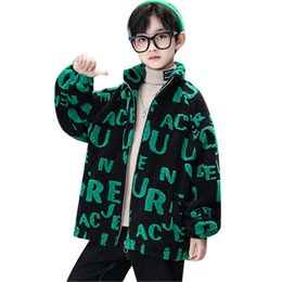 Coat Teenage Boys Plus Fleece Jacket 2023 Winter Warm Letter Print Thicken Wear Cotton Children Outerwear Kids Zipper Clothes 230926