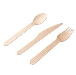 Disposable Wooden Spoon Fork Knife Natural Wooden Utensils, Great for Parties Camping Weddings&Dinner Events
