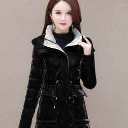 Women's Trench Coats 2023 Women Down Cotton Coat Winter Jacket Female Mid Length Slim Parkas Hooded Thickened Outwear Small Fellow Overcoat