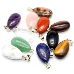 Pendant Necklaces Natural Stone Water Drop Lapis Obsidian Amethysts Pendulum Purple Crystal Suspension For Necklace Reiki Healing Pendulo