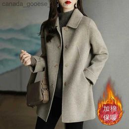 Women's Wool Blends Autumn Winter Woolen Coat Women Loose Elegant Overcoat New 2023 Fashion Add Cotton Outerwear Black Woolen Trench Coat FemaleL230926