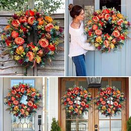 Decorative Flowers Artificial Peony Pumpkin Wreath Garland Vine Home Door Wall Hanging Christmas Thanksgiving Halloween Wedding Party