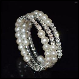 Bangle Fashion Mtilayer Crystal Pearl Bracelet Ladies Rhinestone Bangles Gold Sier Plated Cuff Bracelets Wedding Jewelry Drop Deliver Ot4Pj
