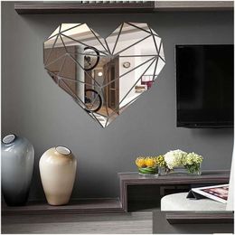 Wall Stickers Heart Acrylic Mirror 3D Creative Geometric Puzzle Home Decoration Living Room Bedroom Art Decor Drop Delivery Garden Ot6Qn