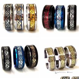 Band Rings 30Pcs Mix 316L Stainless Steel Dragon Pattern Ring Vintage Mens Cool Fashion Quality Jerwelry Wholesale Brand New Drop Deli Dhxu3