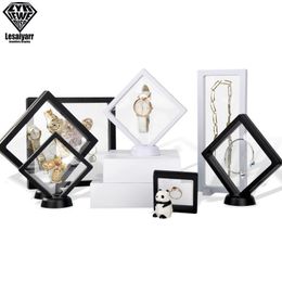 Jewelry Boxes PE Film Storage Box 3D Packaging Case Gemstone Free Stand Floating Frame Membrane Ring Earrings Necklace Display Holder 230926