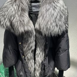 Womens Down Parkas Duck Jacket Winter Women Coat Super Large Real Silver Fur Collar with Knit Sleeve Fashion Luxury Outerwear 230925