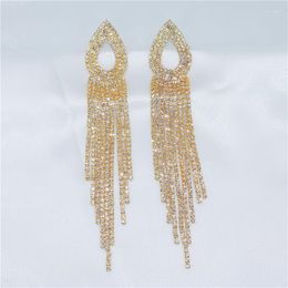 Dangle Earrings Luxury Shining Crystal Drop Tassel Gold Silver Color Square Rhinestone For Women Wedding Party Jewelry