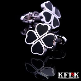 Cuff Links KFLK shirt cufflinks for mens Brand cuff buttons Clover cuff links Black gemelos High Quality abotoaduras Designer Jewelry 230925