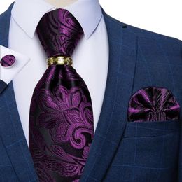 Bow Ties Luxury Purple Silk For Men Fashion Wedding Neck Tie Gifts Accessories Cufflinks Handkerchief Ring Set281l