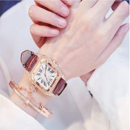 2021 KEMANQI Brand Square Dial Diamond Bezel Leather Band Womens Watches Casual Style Ladies Watch Quartz Wristwatches286M