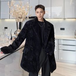 Men's Wool Autumn Winter Black Thick Warm Blends Coat Double Breasted Loose Oversize Cashmere Outwear E35