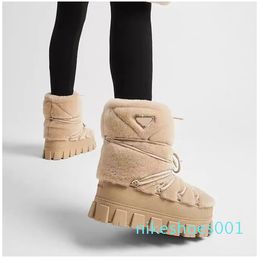 Chunky bottom Bootie Round toe Lace up Ski Snow boot women's outdoor shoes luxury designer Flat bottomed factory footwear