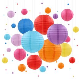 Other Event Party Supplies 24pcs Colourful Paper Lanterns 4''-14'' Wedding Decorations Japanese Lanterns Hanging Chinese Lampion Party Birthday Decor 230926
