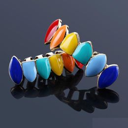 Grillz Dental Grills Hip Hop Gold Sier Rainbow Teeth Top Bottom Colorf Mouth Cosplay Party Tooth Rapper Jewellery Gift Drop Delivery Bod Dhsde