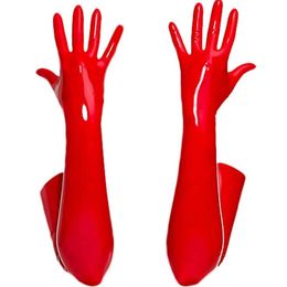 Five Fingers Gloves Shiny Wet Look Long Sexy Latex for Women BDSM Sex Extoic Night Club Gothic Fetish Wear Clothing M XL Black Red 230925