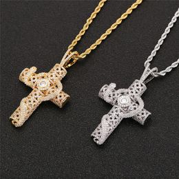 Hip Hop Iced Out Zircon 3D Cross Snake Necklace Gold Silver Plated Mens Bling Jewelry Gift285U