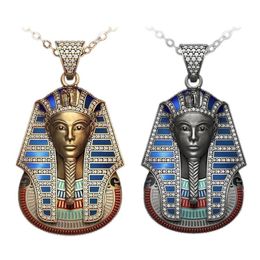 Pendant Necklaces Punk Silver Gold Colour Ancient Egypt King Tut Pharaoh Necklace Zirconia Cuban Chain Stainless Steel Men's H300S