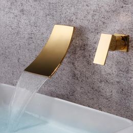 Bathroom Sink Faucets Tuqiu Basin Faucet Gold In-Wall Black Waterfall And Cold Tap Mixer Set