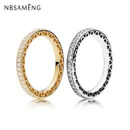 Cluster Rings Original 100% 925 Silver Ring Pave Sparkle & Hearts Charms Diy Crystal With Pendant For Women Jewellery 2021243p