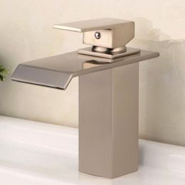 Bathroom Sink Faucets SUS304 Brushed Nickel/brass Chrome Waterfall Faucet Single Handle Square Bath Washbasin Cold And Mixer Taps
