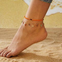 Anklets Bohemian Trend Sweet Daisy Flower Pendant Anklet For Women Girls Cute Heart Rice Bead Foot Chain Charm Jewellery Accessories