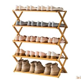 Storage Holders Racks Mti Layer Folding Shoe Rack Installation Simple Household Economic Dormitory Door Bamboo Shoes Cabinet Drop Oti17