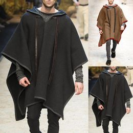 Men's Wool Cloak Shawl Set 2023 Men Coats Cape Woollen Hooded Jackets Head Print Streetwear Autumn Winter Poncho Irregular