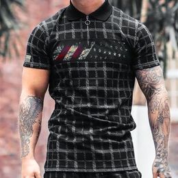 DIY Clothing Customized Tees & Polos Flag plaid print for men's lapels, short sleeved men's casual polo shirts