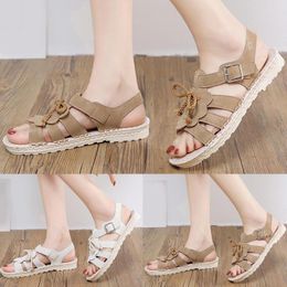 Sandals Fashion Summer Women Thick Sole Flat Solid Colour Knot Buckle Roman Style